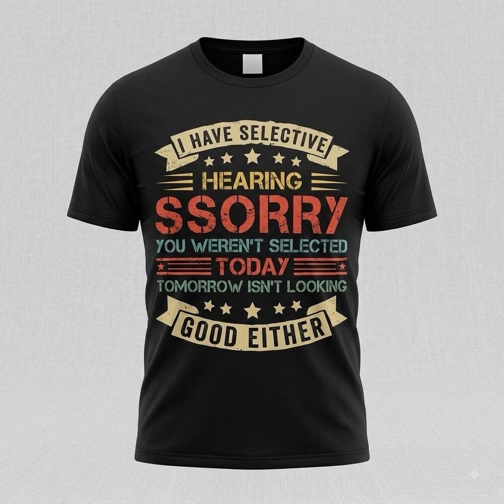 Gildan Softstyle Selective Hearing Novelty Graphic T-Shirt Mens Medium Black
